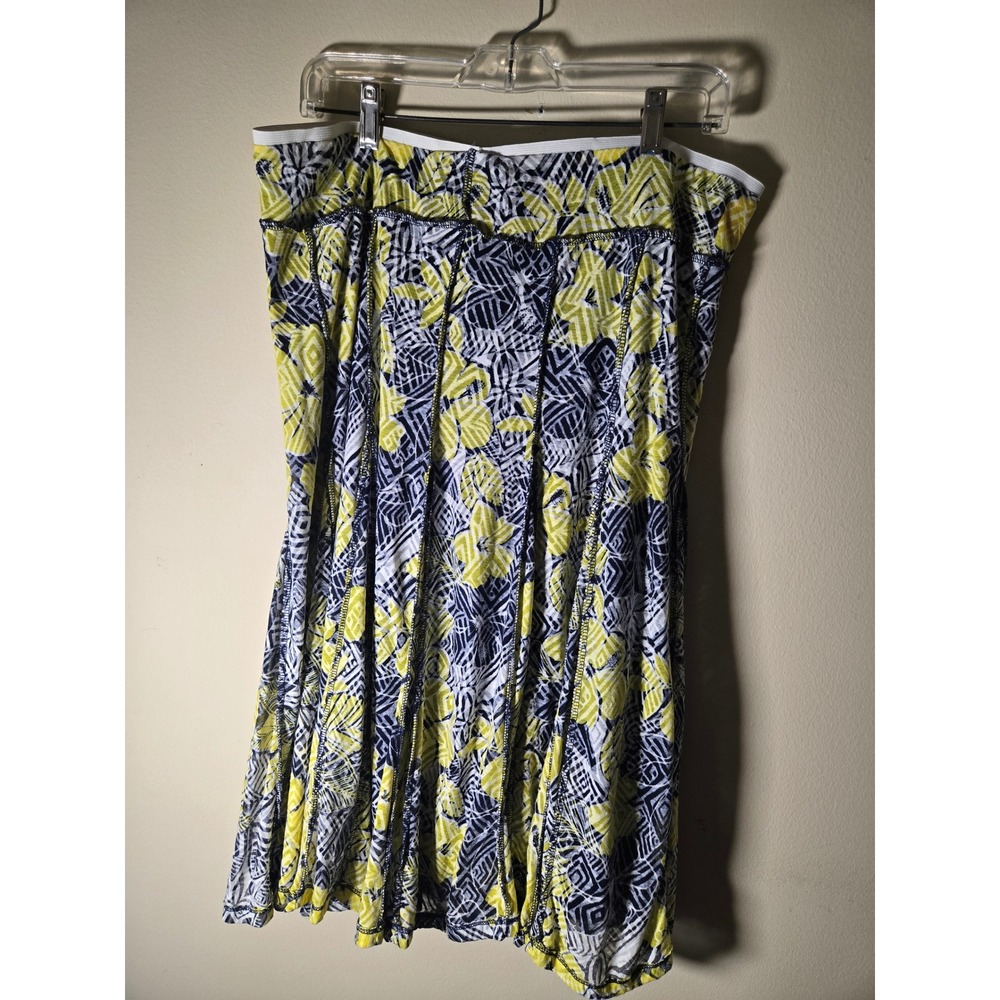 Ruby Rd Midi Skirt Womens Large Yellow Navy Floral Geometric Excellent Paneled